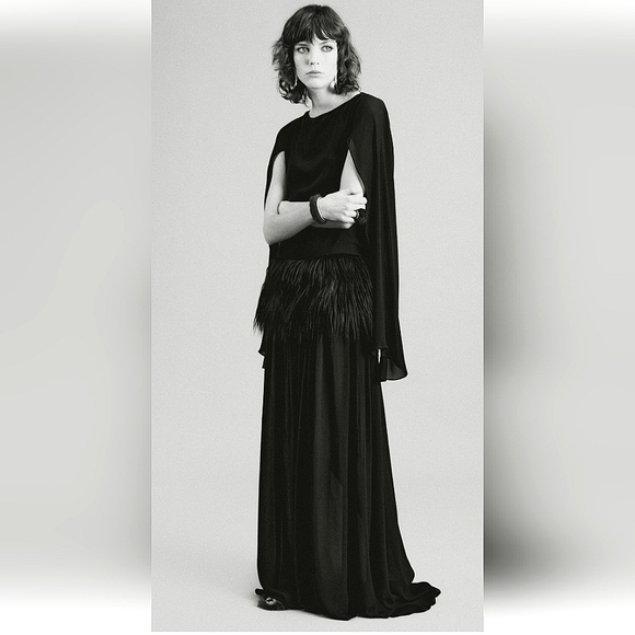 Zara Dresses & Skirts - ZARA LIMITED EDITION BLACK FAUX FUR SASH LONG DRESS 🖤🖤🖤